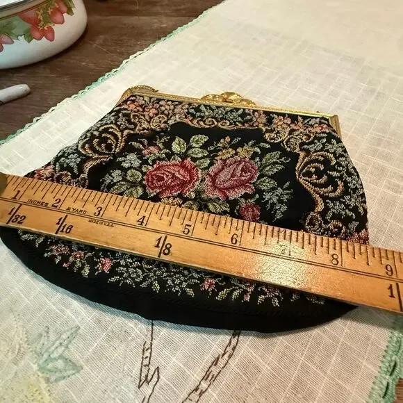 Vintage Petit Point Evening Bag β’ Ornate Clasp β’ Floral Front β’ 8.5β Wide - Picture 9 of 13